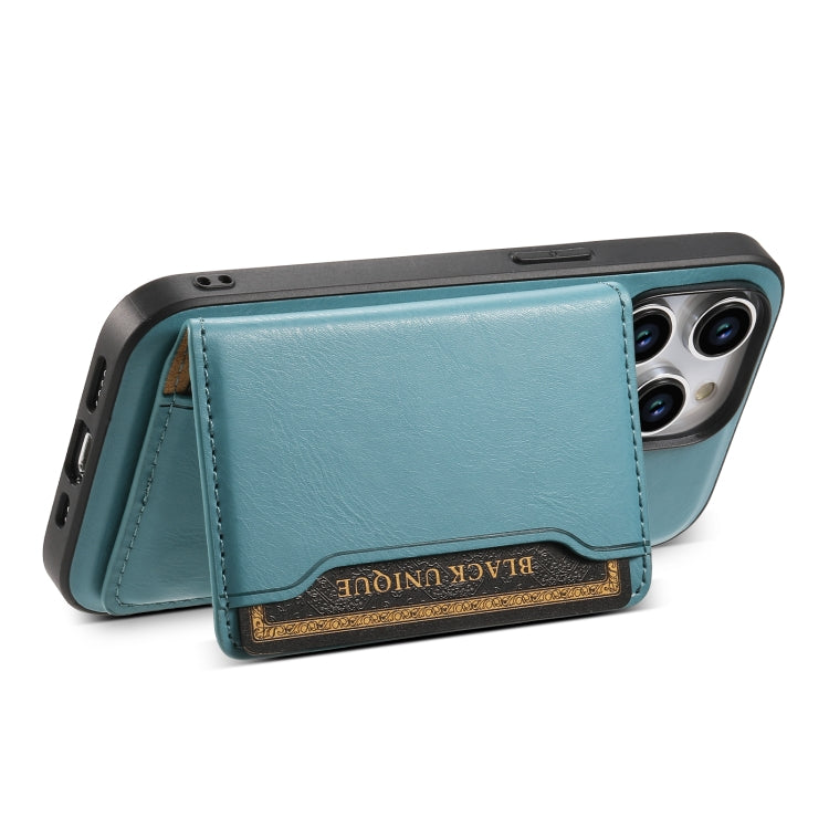 For iPhone 15 Denior Cowhide Texture Leather MagSafe Detachable Wallet Phone Case(Blue) by Denior