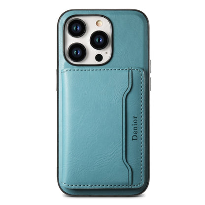 For iPhone 14 Plus Denior Cowhide Texture Leather MagSafe Detachable Wallet Phone Case(Blue) by Denior