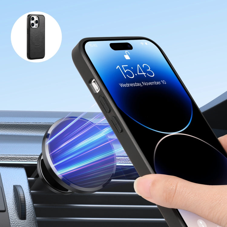 For iPhone 14 Plus Denior Cowhide Texture Leather MagSafe Detachable Wallet Phone Case(Black) by Denior