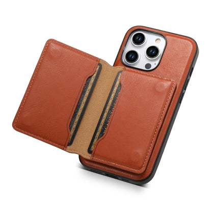 For iPhone 14 Denior Cowhide Texture Leather MagSafe Detachable Wallet Phone Case(Brown) by Denior