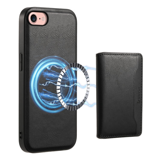 For iPhone SE 2022/2020/8/7 Denior Cowhide Texture Leather MagSafe Detachable Wallet Phone Case(Black) by Denior