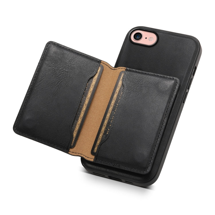 For iPhone SE 2022/2020/8/7 Denior Cowhide Texture Leather MagSafe Detachable Wallet Phone Case(Black) by Denior