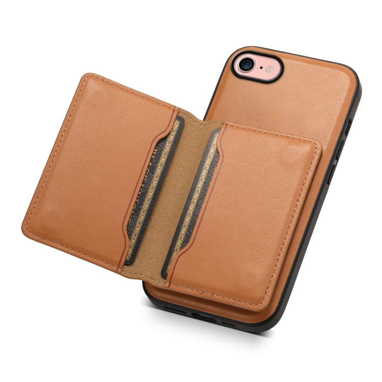 For iPhone SE 2022/2020/8/7 Denior Cowhide Texture Leather MagSafe Detachable Wallet Phone Case(Khaki) by Denior