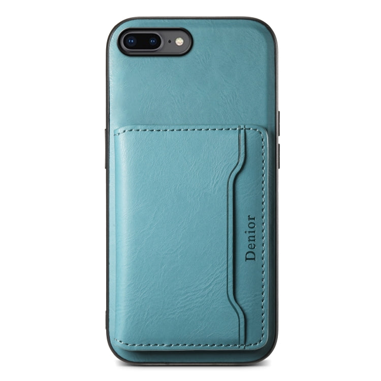 For iPhone 8 Plus/7 Plus Denior Cowhide Texture Leather MagSafe Detachable Wallet Phone Case(Blue) by Denior