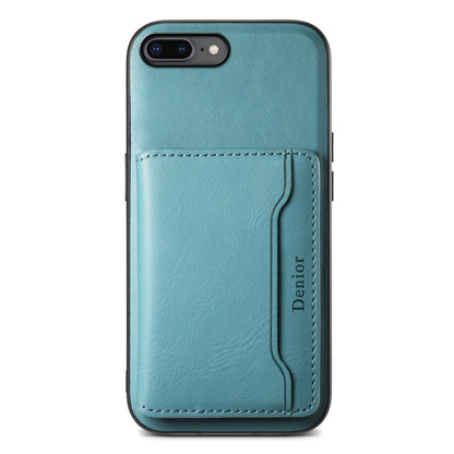 For iPhone 8 Plus/7 Plus Denior Cowhide Texture Leather MagSafe Detachable Wallet Phone Case(Blue) by Denior