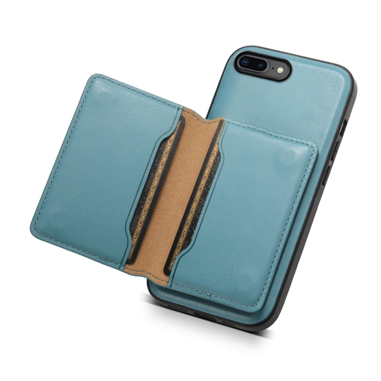 For iPhone 8 Plus/7 Plus Denior Cowhide Texture Leather MagSafe Detachable Wallet Phone Case(Blue) by Denior