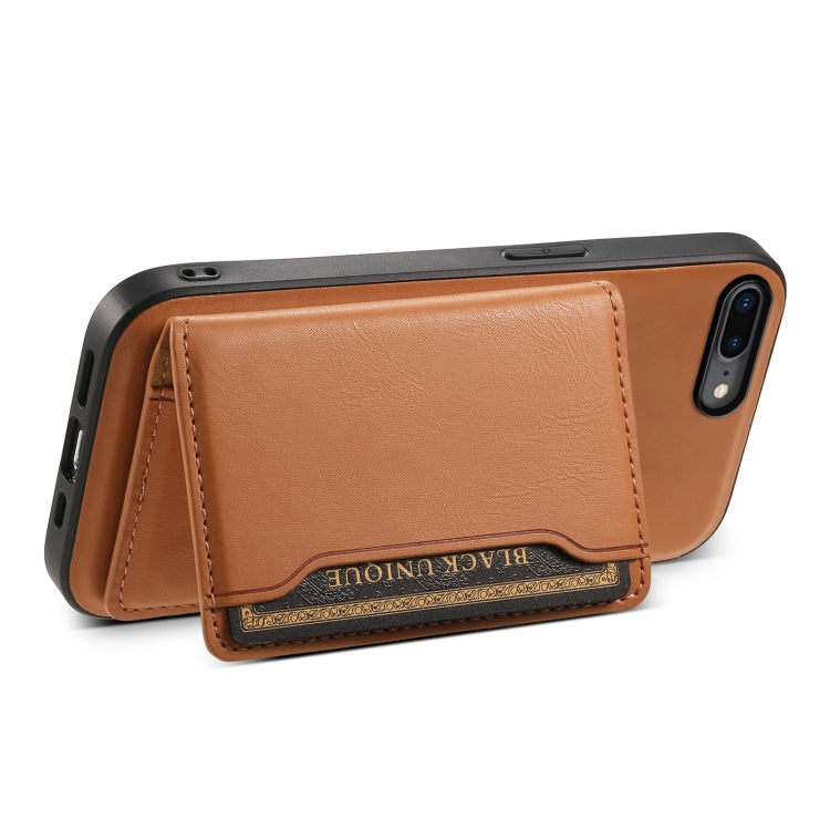 For iPhone 8 Plus/7 Plus Denior Cowhide Texture Leather MagSafe Detachable Wallet Phone Case(Khaki) by Denior