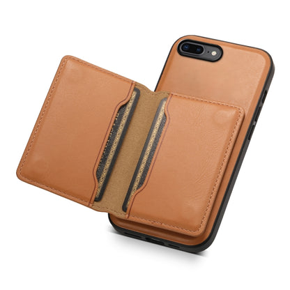 For iPhone 8 Plus/7 Plus Denior Cowhide Texture Leather MagSafe Detachable Wallet Phone Case(Khaki) by Denior