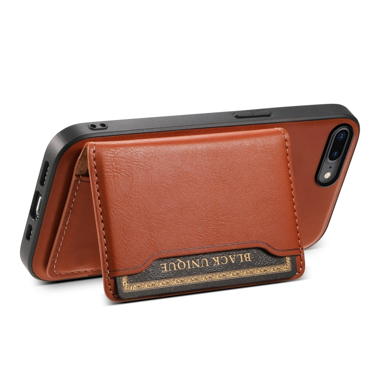 For iPhone 8 Plus/7 Plus Denior Cowhide Texture Leather MagSafe Detachable Wallet Phone Case(Brown) by Denior