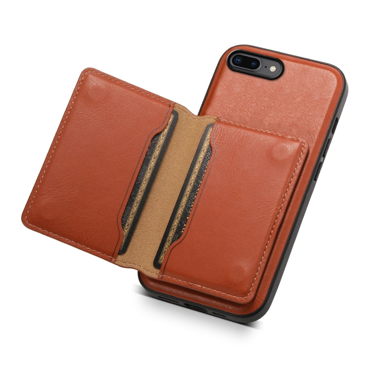 For iPhone 8 Plus/7 Plus Denior Cowhide Texture Leather MagSafe Detachable Wallet Phone Case(Brown) by Denior