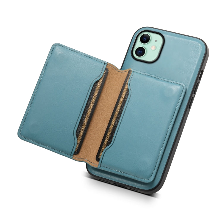 For iPhone 11 Denior Cowhide Texture Leather MagSafe Detachable Wallet Phone Case(Blue) by Denior