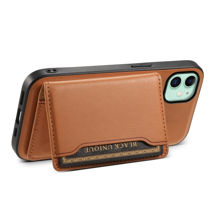 For iPhone 11 Denior Cowhide Texture Leather MagSafe Detachable Wallet Phone Case(Khaki) by Denior