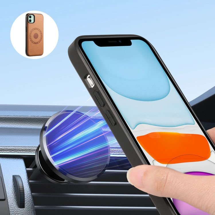 For iPhone 11 Denior Cowhide Texture Leather MagSafe Detachable Wallet Phone Case(Khaki) by Denior