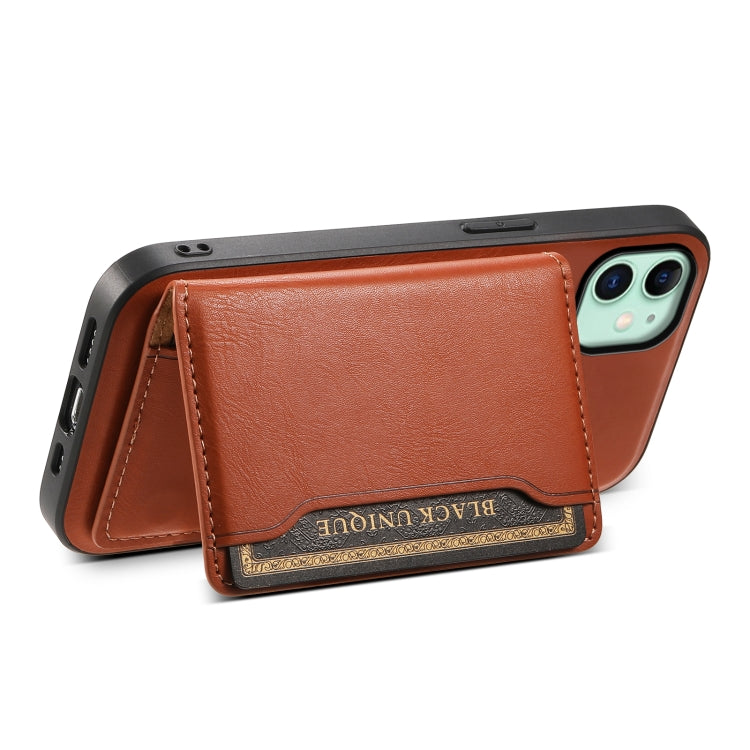For iPhone 11 Denior Cowhide Texture Leather MagSafe Detachable Wallet Phone Case(Brown) by Denior