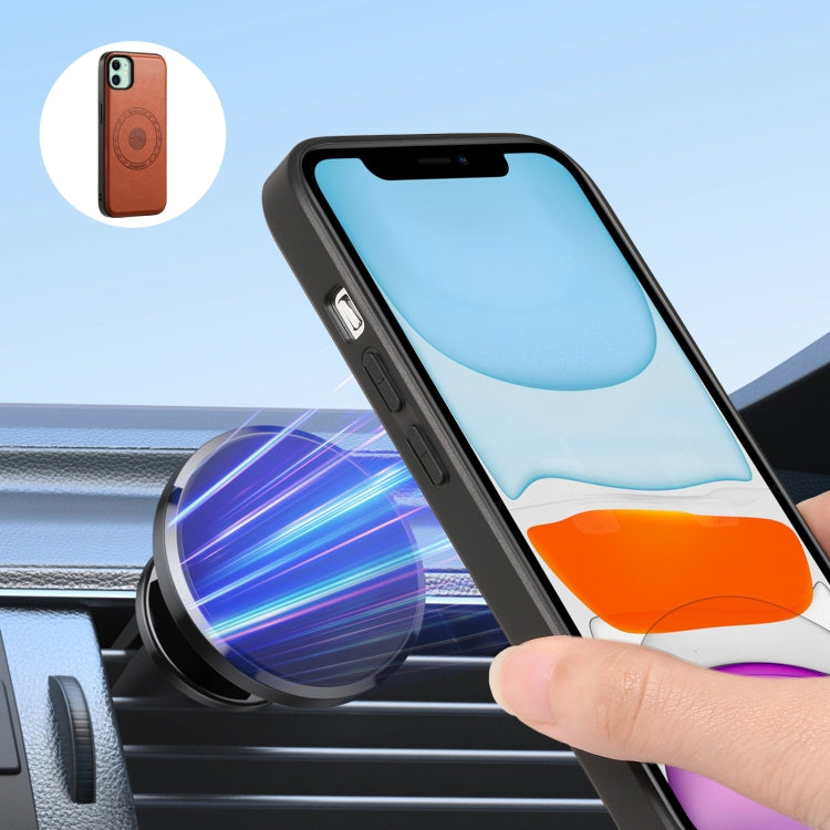 For iPhone 11 Denior Cowhide Texture Leather MagSafe Detachable Wallet Phone Case(Brown) by Denior