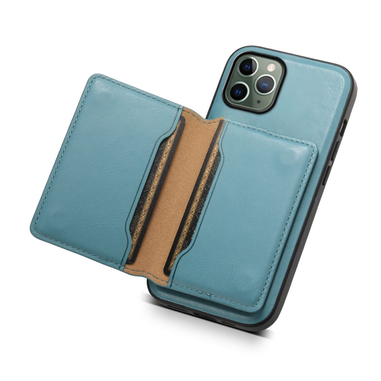 For iPhone 11 Pro Denior Cowhide Texture Leather MagSafe Detachable Wallet Phone Case(Blue) by Denior