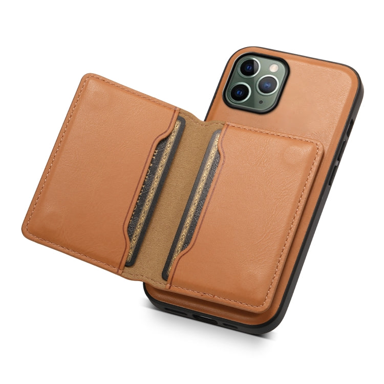 For iPhone 11 Pro Denior Cowhide Texture Leather MagSafe Detachable Wallet Phone Case(Khaki) by Denior
