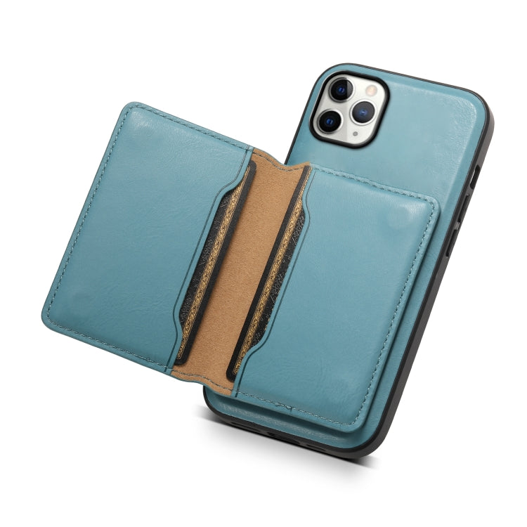 For iPhone 11 Pro Max Denior Cowhide Texture Leather MagSafe Detachable Wallet Phone Case(Blue) by Denior