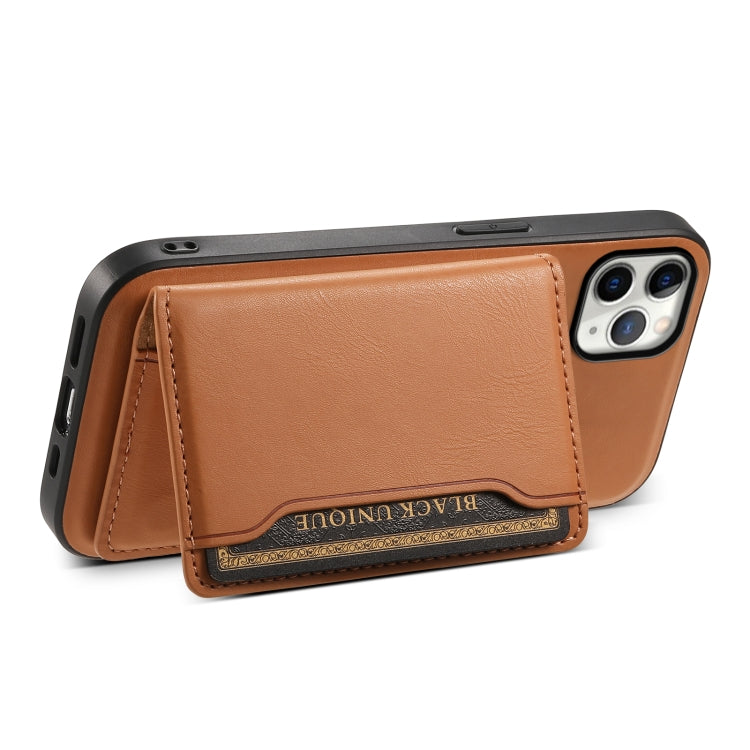 For iPhone 11 Pro Max Denior Cowhide Texture Leather MagSafe Detachable Wallet Phone Case(Khaki) by Denior