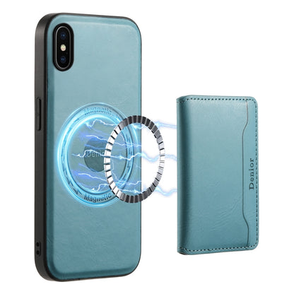 For iPhone X / XS Denior Cowhide Texture Leather MagSafe Detachable Wallet Phone Case(Blue) by Denior