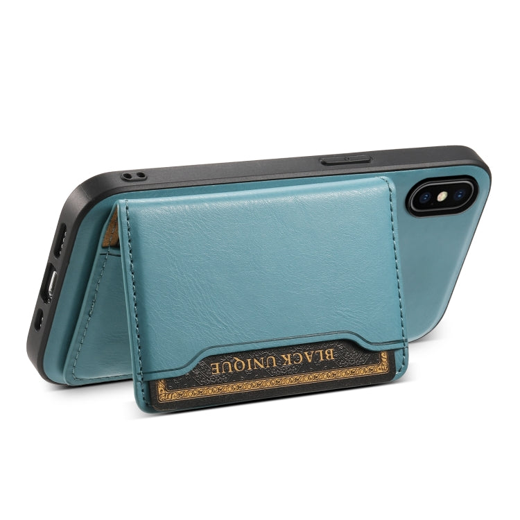 For iPhone X / XS Denior Cowhide Texture Leather MagSafe Detachable Wallet Phone Case(Blue) by Denior