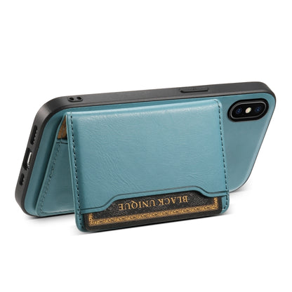 For iPhone X / XS Denior Cowhide Texture Leather MagSafe Detachable Wallet Phone Case(Blue) by Denior
