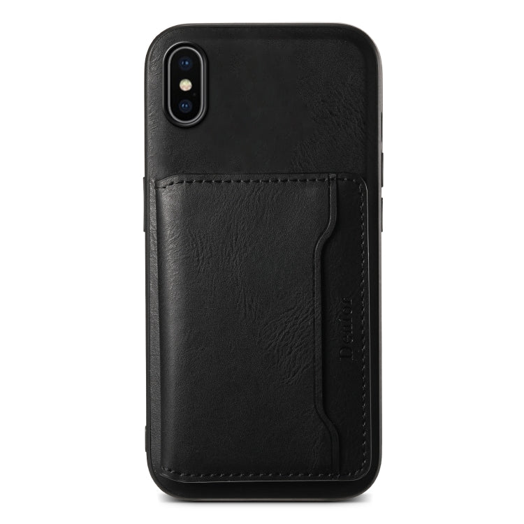 For iPhone X / XS Denior Cowhide Texture Leather MagSafe Detachable Wallet Phone Case(Black) by Denior