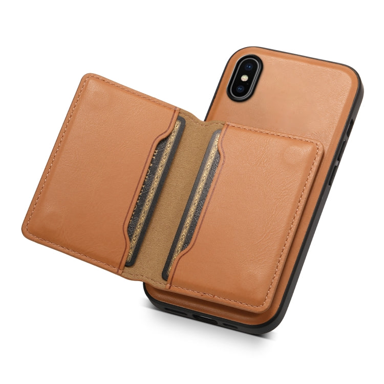 For iPhone X / XS Denior Cowhide Texture Leather MagSafe Detachable Wallet Phone Case(Khaki) by Denior