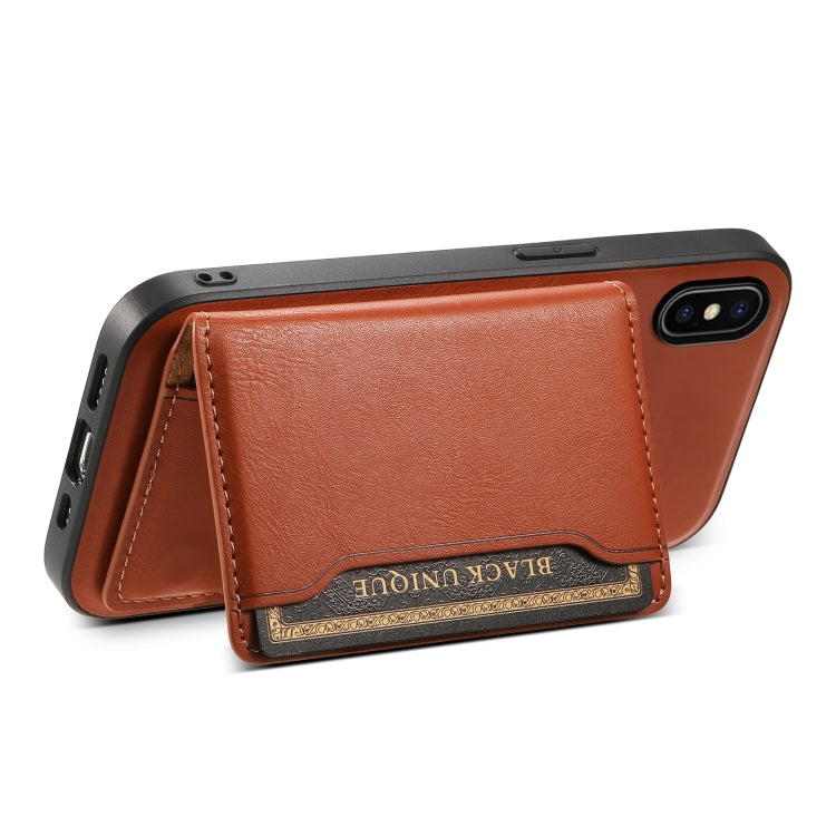 For iPhone X / XS Denior Cowhide Texture Leather MagSafe Detachable Wallet Phone Case(Brown) by Denior