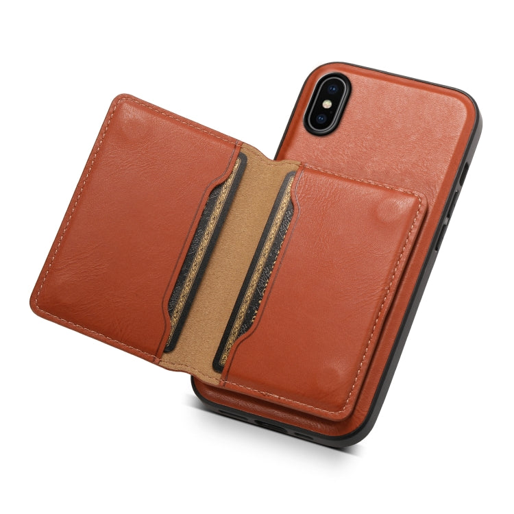 For iPhone X / XS Denior Cowhide Texture Leather MagSafe Detachable Wallet Phone Case(Brown) by Denior