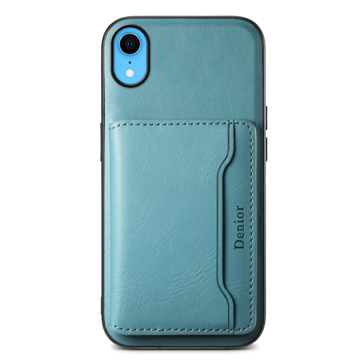 For iPhone XR Denior Cowhide Texture Leather MagSafe Detachable Wallet Phone Case(Blue) by Denior