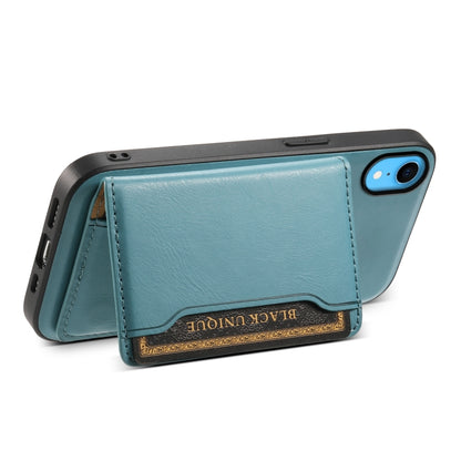 For iPhone XR Denior Cowhide Texture Leather MagSafe Detachable Wallet Phone Case(Blue) by Denior