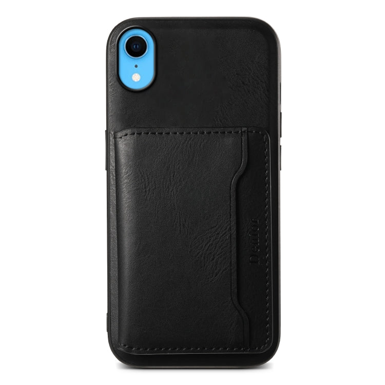 For iPhone XR Denior Cowhide Texture Leather MagSafe Detachable Wallet Phone Case(Black) by Denior