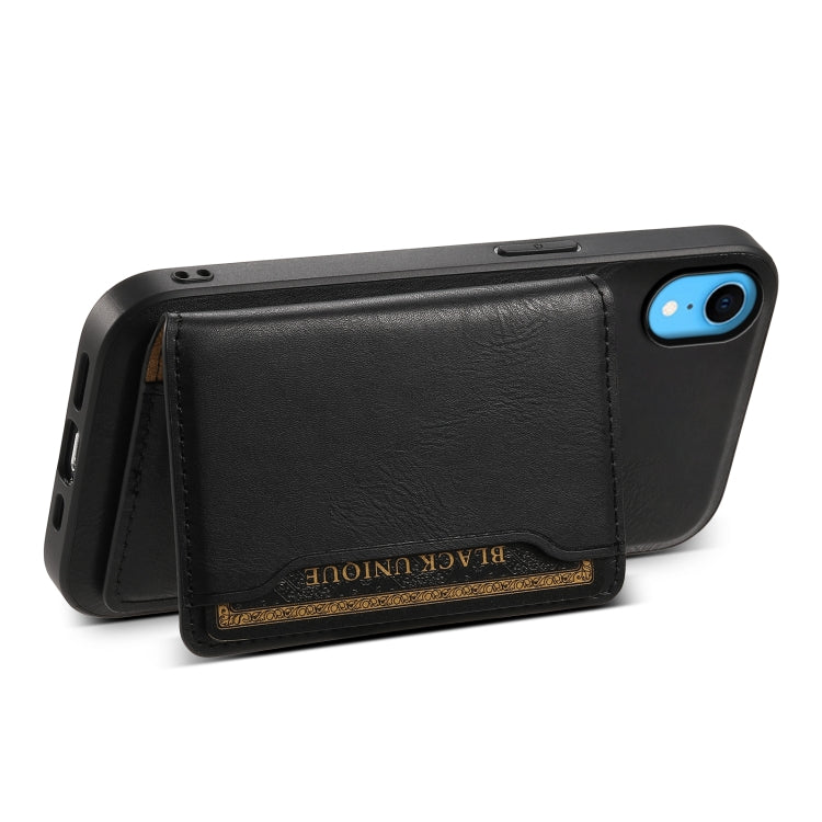 For iPhone XR Denior Cowhide Texture Leather MagSafe Detachable Wallet Phone Case(Black) by Denior