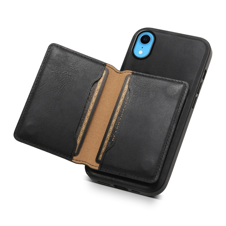 For iPhone XR Denior Cowhide Texture Leather MagSafe Detachable Wallet Phone Case(Black) by Denior