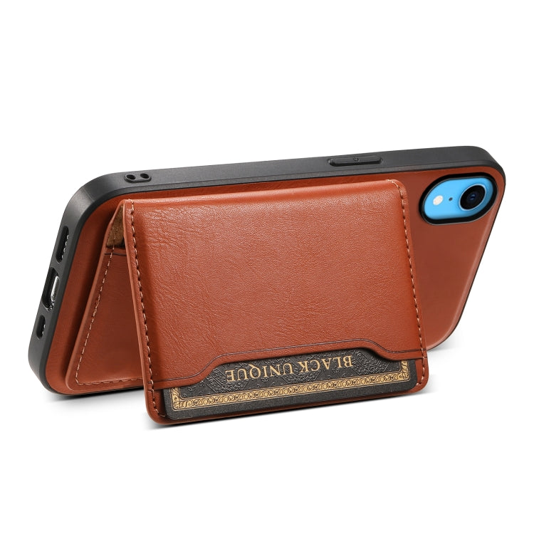 For iPhone XR Denior Cowhide Texture Leather MagSafe Detachable Wallet Phone Case(Brown) by Denior