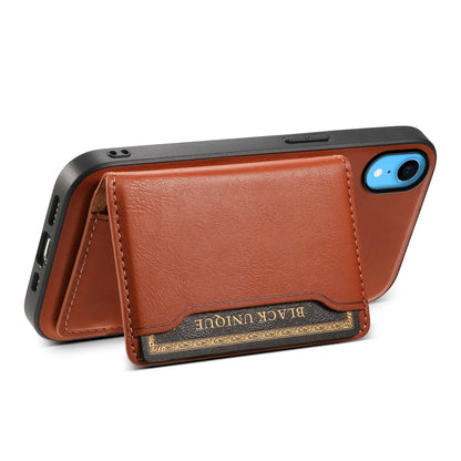 For iPhone XR Denior Cowhide Texture Leather MagSafe Detachable Wallet Phone Case(Brown) by Denior