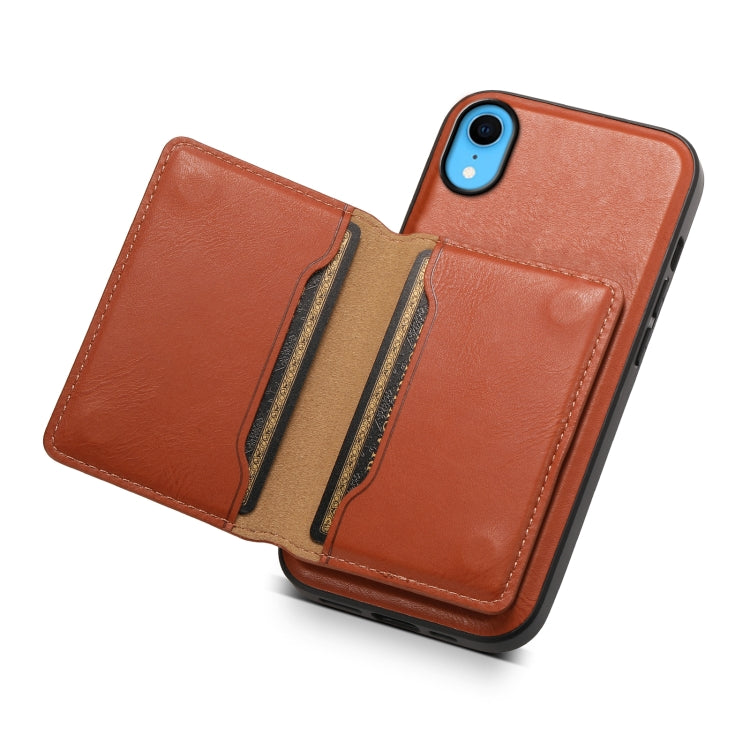 For iPhone XR Denior Cowhide Texture Leather MagSafe Detachable Wallet Phone Case(Brown) by Denior