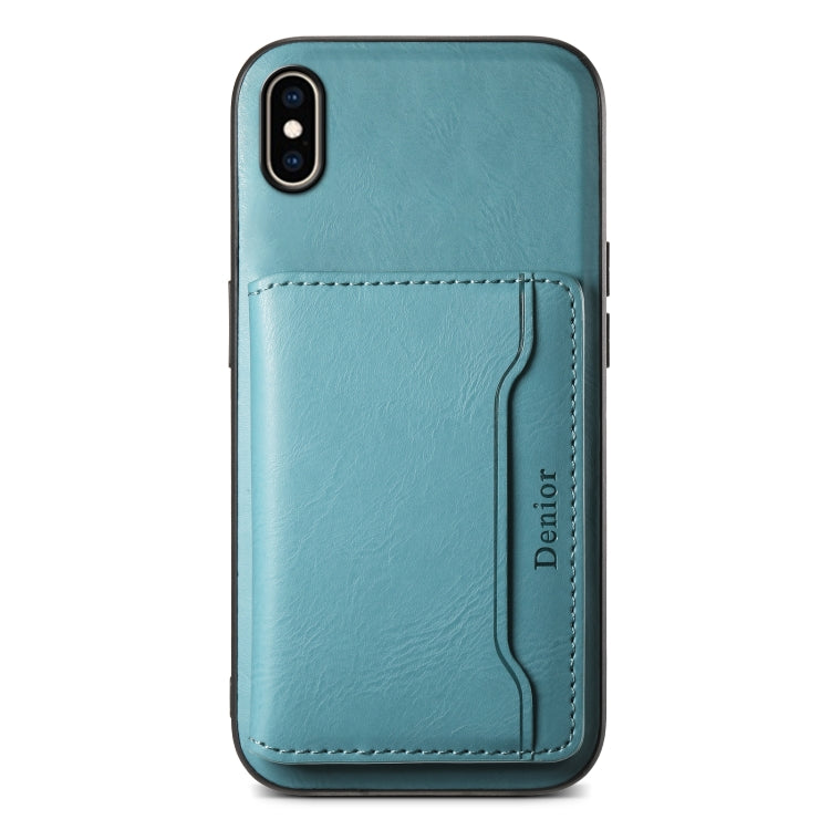 For iPhone XS Max Denior Cowhide Texture Leather MagSafe Detachable Wallet Phone Case(Blue) by Denior