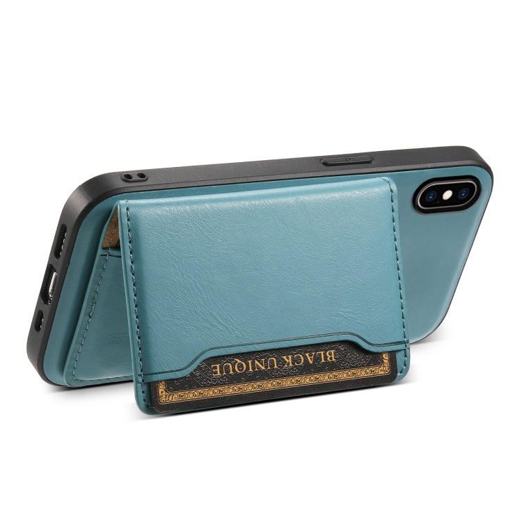 For iPhone XS Max Denior Cowhide Texture Leather MagSafe Detachable Wallet Phone Case(Blue) by Denior