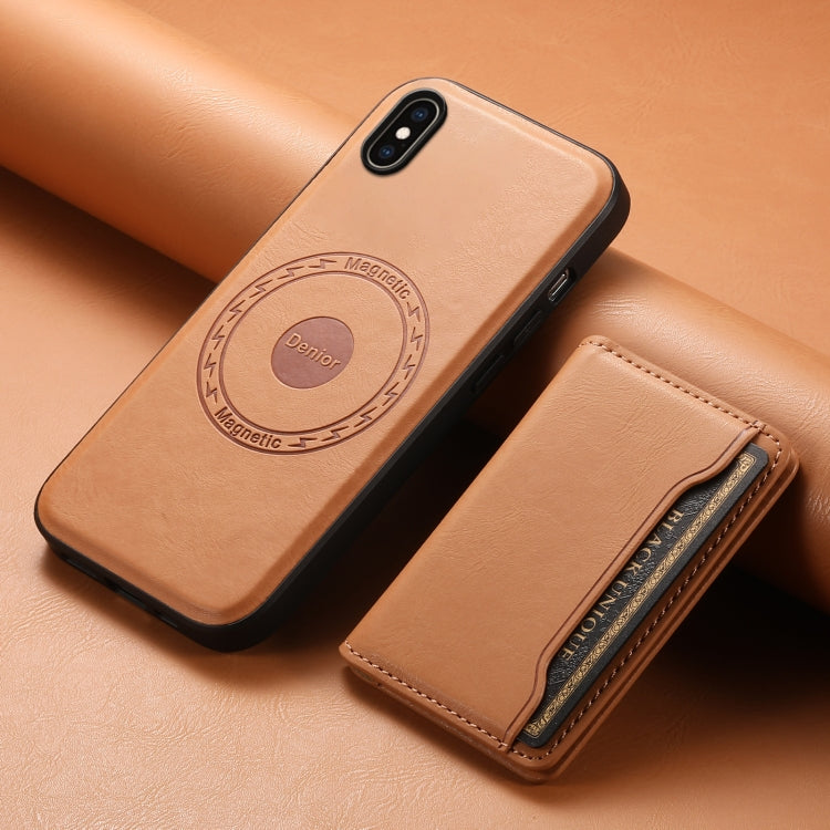 For iPhone XS Max Denior Cowhide Texture Leather MagSafe Detachable Wallet Phone Case(Khaki) by Denior