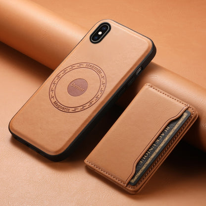 For iPhone XS Max Denior Cowhide Texture Leather MagSafe Detachable Wallet Phone Case(Khaki) by Denior