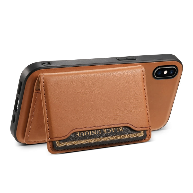 For iPhone XS Max Denior Cowhide Texture Leather MagSafe Detachable Wallet Phone Case(Khaki) by Denior