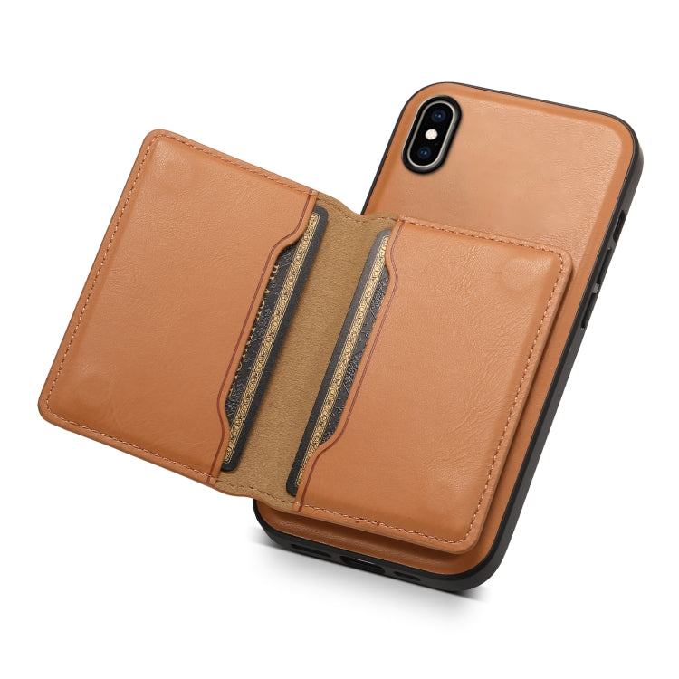 For iPhone XS Max Denior Cowhide Texture Leather MagSafe Detachable Wallet Phone Case(Khaki) by Denior