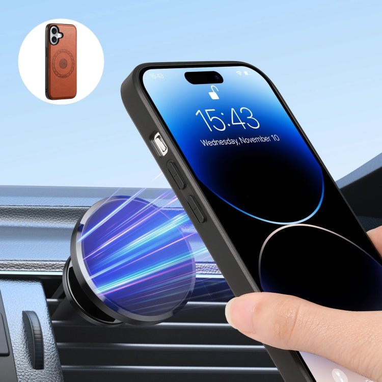 For iPhone 16 Denior Cowhide Texture Leather MagSafe Detachable Wallet Phone Case(Brown) by Denior