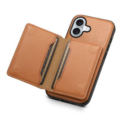 For iPhone 16 Plus Denior Cowhide Texture Leather MagSafe Detachable Wallet Phone Case(Khaki) by Denior