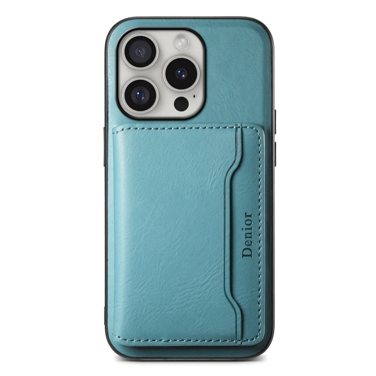 For iPhone 16 Pro Denior Cowhide Texture Leather MagSafe Detachable Wallet Phone Case(Blue) by Denior