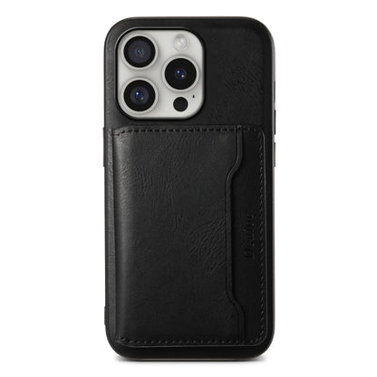 For iPhone 16 Pro Denior Cowhide Texture Leather MagSafe Detachable Wallet Phone Case(Black) by Denior
