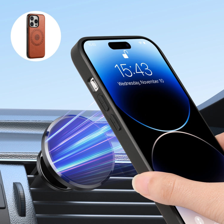 For iPhone 16 Pro Denior Cowhide Texture Leather MagSafe Detachable Wallet Phone Case(Brown) by Denior