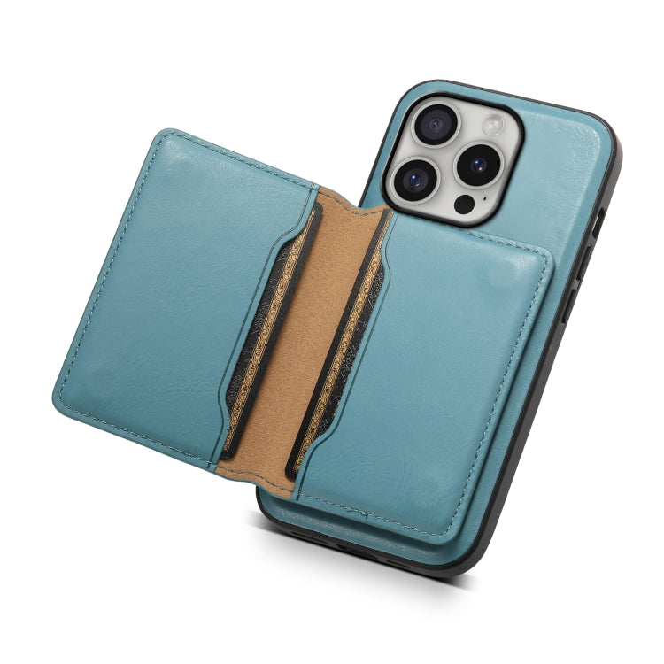 For iPhone 16 Pro Max Denior Cowhide Texture Leather MagSafe Detachable Wallet Phone Case(Blue) by Denior